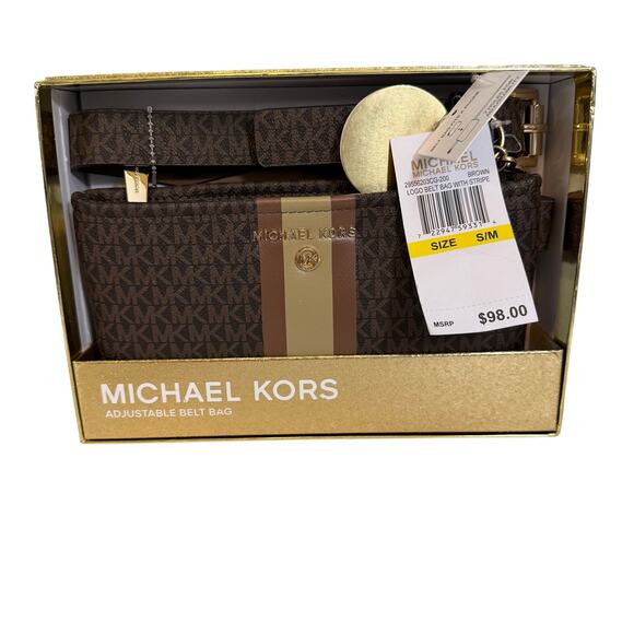 MICHAEL Michael Kors Handbags - Michael Kors Adjustable Logo Belt Bag with Striped Brown Fanny Pack GIFT in Box